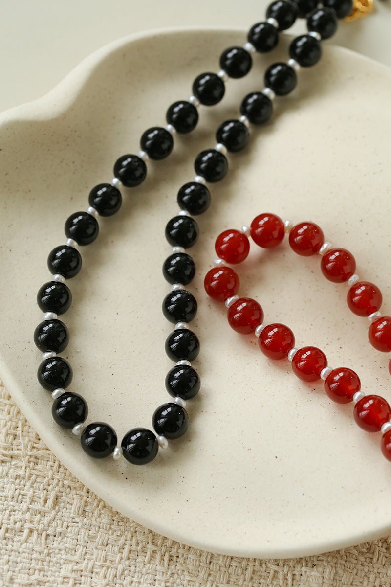 Vintage Natural Agate & Pearl Necklace - floysun