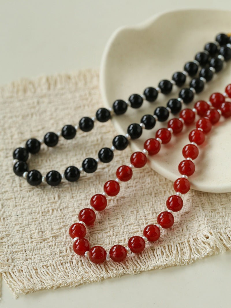 Vintage Natural Agate & Pearl Necklace - floysun