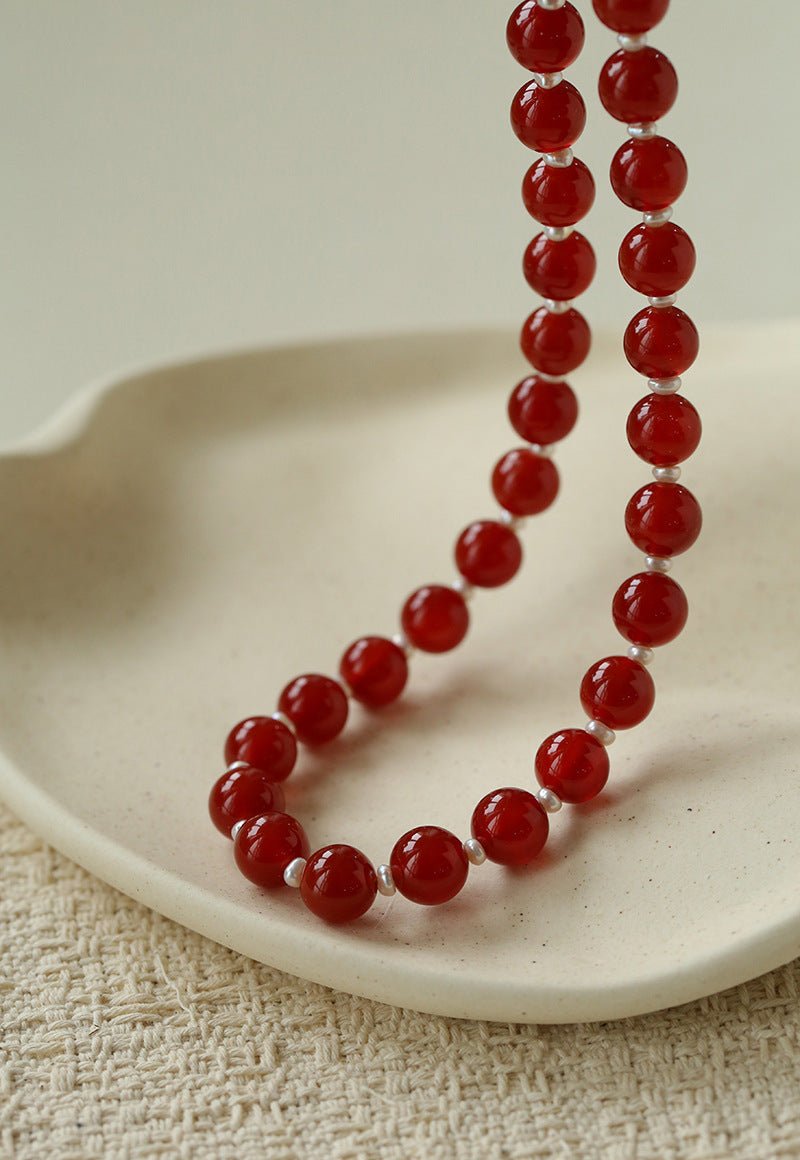 Vintage Natural Agate & Pearl Necklace - floysun