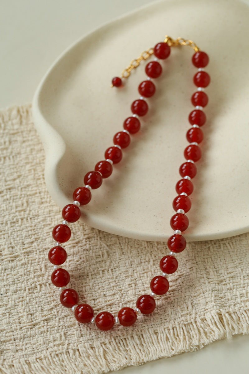Vintage Natural Agate & Pearl Necklace - floysun