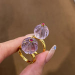 Vintage Natural Amethyst Pumpkin Bead Ring - floysun
