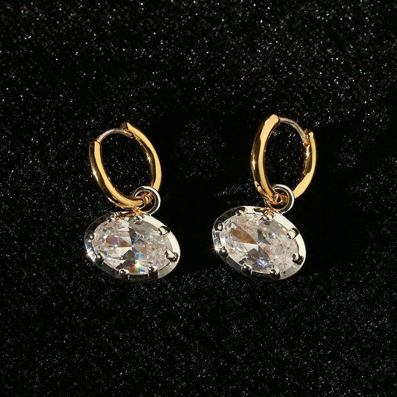 Vintage Oval 5A Cubic Zirconia Huggie Drop Earrings - floysun