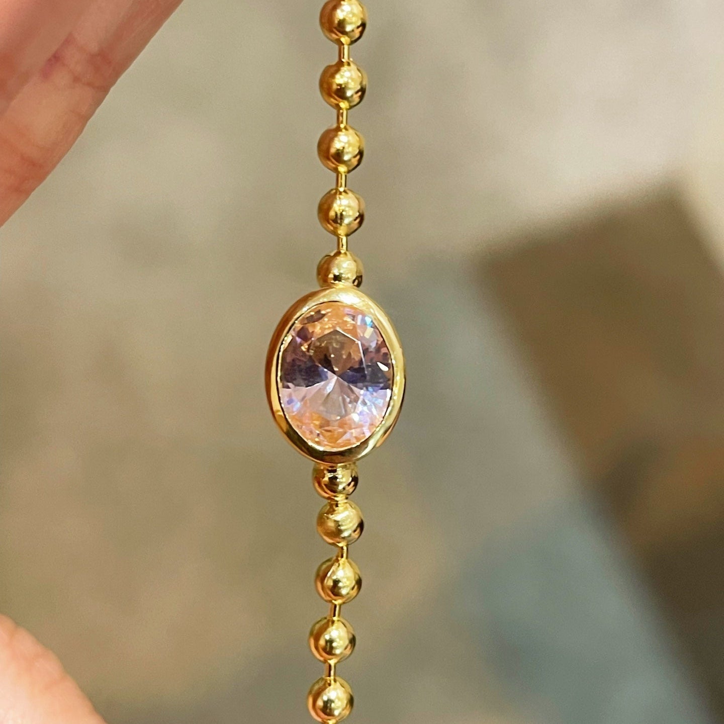 Vintage Oval Gemstone Gold Beaded Bracelet - floysun