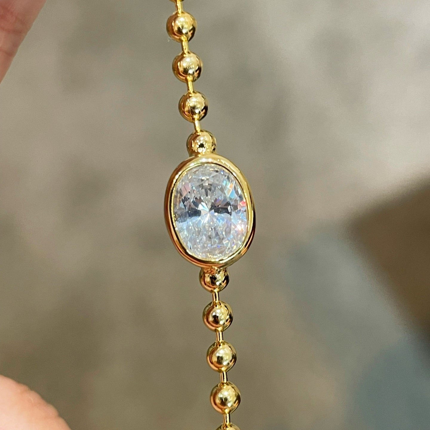 Vintage Oval Gemstone Gold Beaded Bracelet - floysun