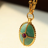 Vintage Oval Gemstone Long Necklace - floysun