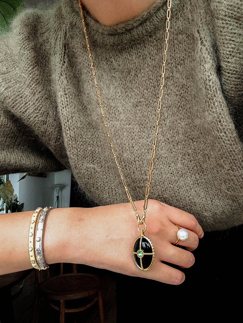 Vintage Oval Gemstone Long Necklace - floysun