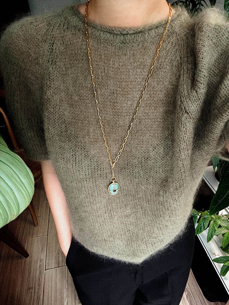 Vintage Oval Gemstone Long Necklace - floysun