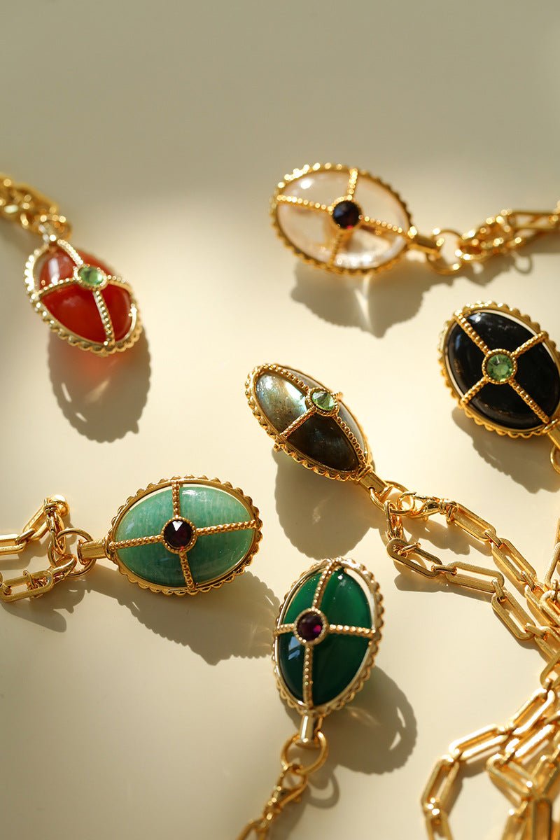 Vintage Oval Gemstone Long Necklace - floysun