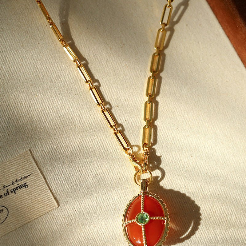 Vintage Oval Gemstone Long Necklace - floysun