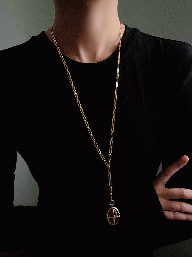 Vintage Oval Gemstone Long Necklace - floysun