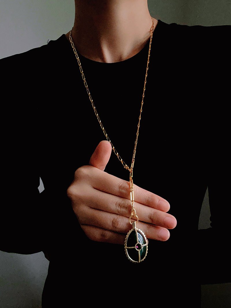 Vintage Oval Gemstone Long Necklace - floysun