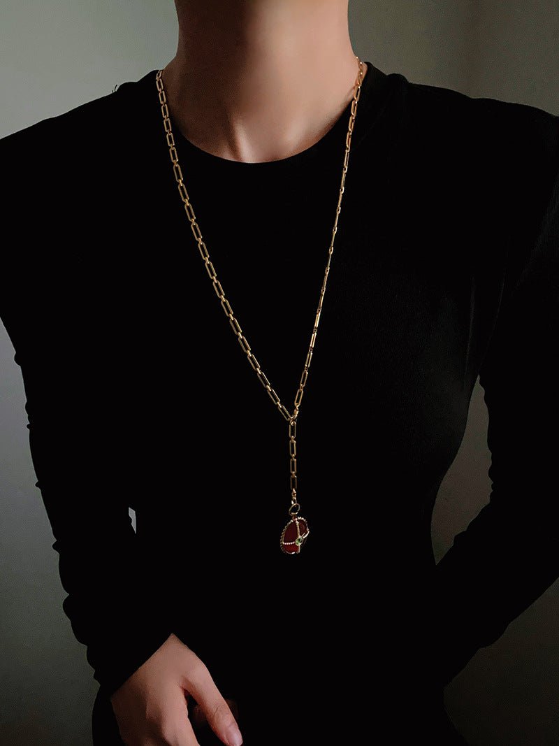 Vintage Oval Gemstone Long Necklace - floysun