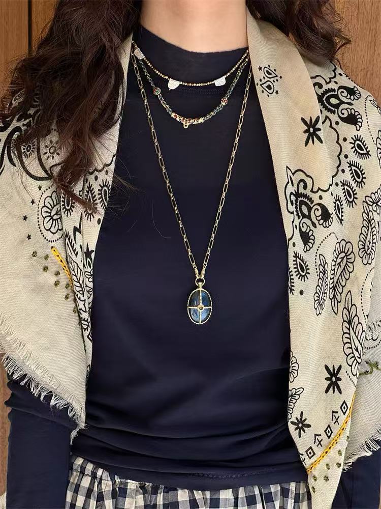 Vintage Oval Gemstone Long Necklace - floysun