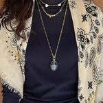 Vintage Oval Gemstone Long Necklace - floysun