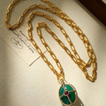 Vintage Oval Gemstone Long Necklace - floysun