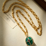 Vintage Oval Gemstone Long Necklace - floysun