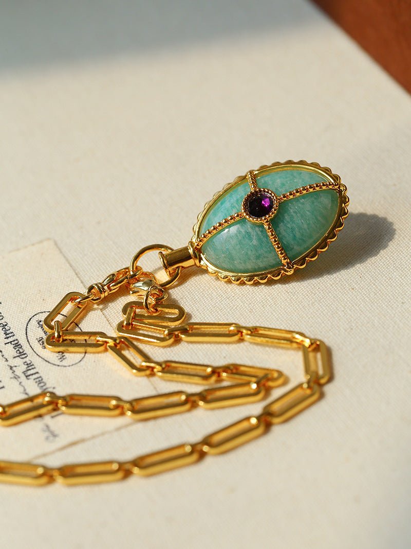 Vintage Oval Gemstone Long Necklace - floysun