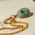 Vintage Oval Gemstone Long Necklace - floysun