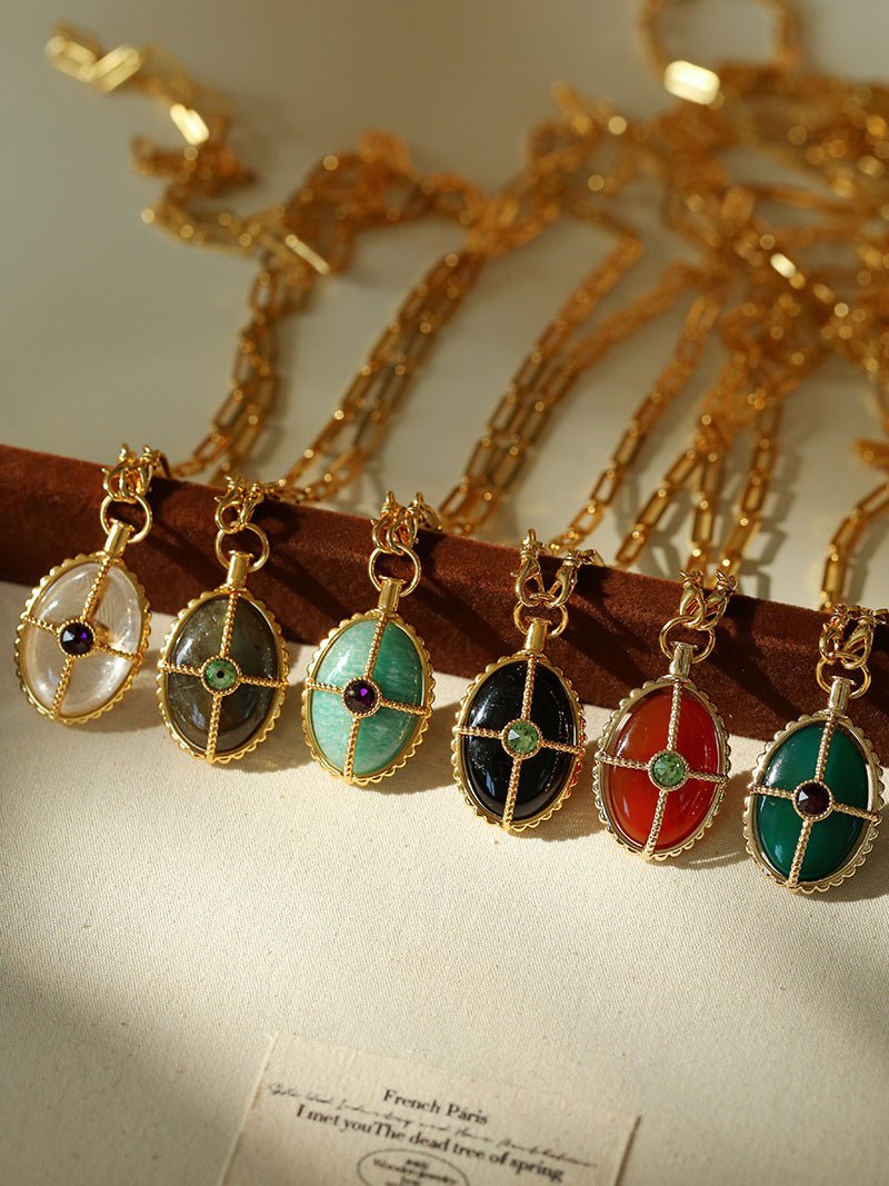 Vintage Oval Gemstone Long Necklace - floysun