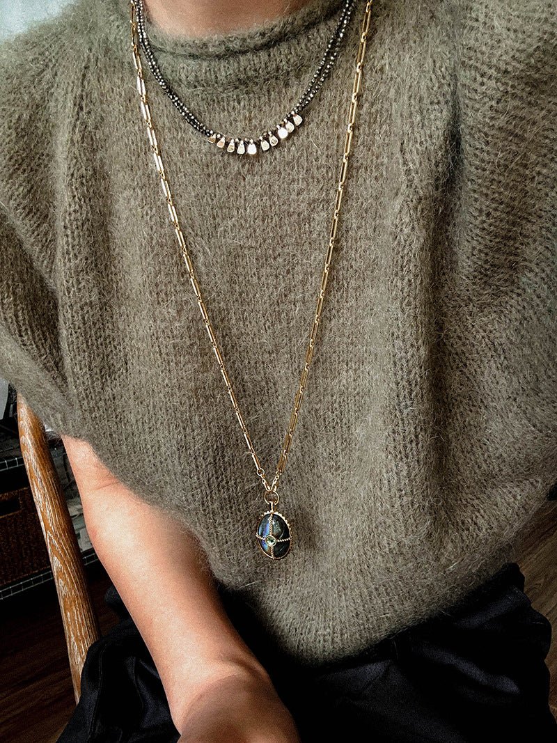 Vintage Oval Gemstone Long Necklace - floysun