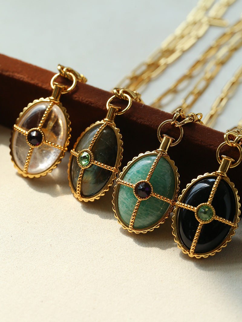 Vintage Oval Gemstone Long Necklace - floysun