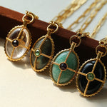 Vintage Oval Gemstone Long Necklace - floysun