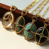 Vintage Oval Gemstone Long Necklace - floysun