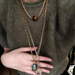 Vintage Oval Gemstone Long Necklace - floysun