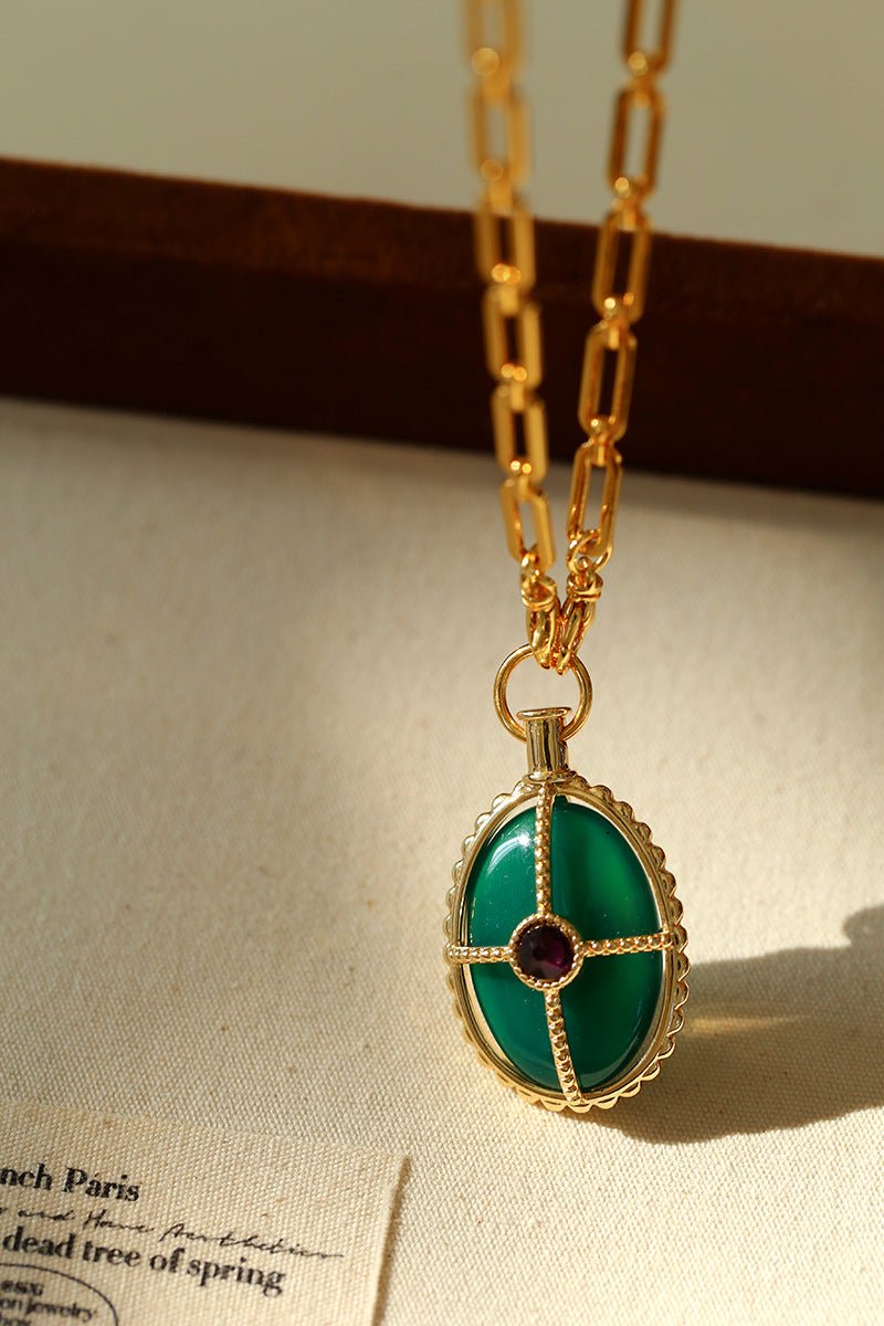 Vintage Oval Gemstone Long Necklace - floysun