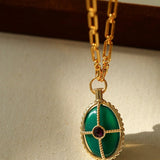 Vintage Oval Gemstone Long Necklace - floysun