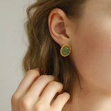 Vintage Oval Multicolor Gemstone Stud Earrings - floysun