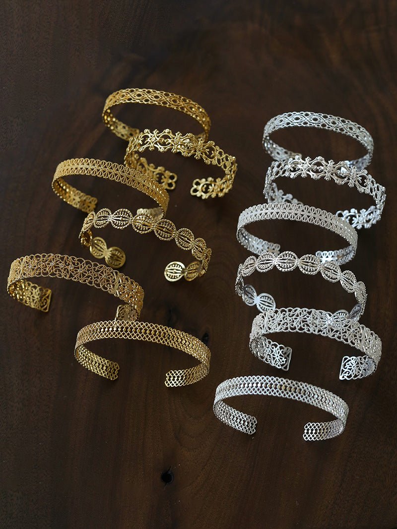 Vintage Palace Lace Filigree Open Cuff Stackable Bracelet - floysun