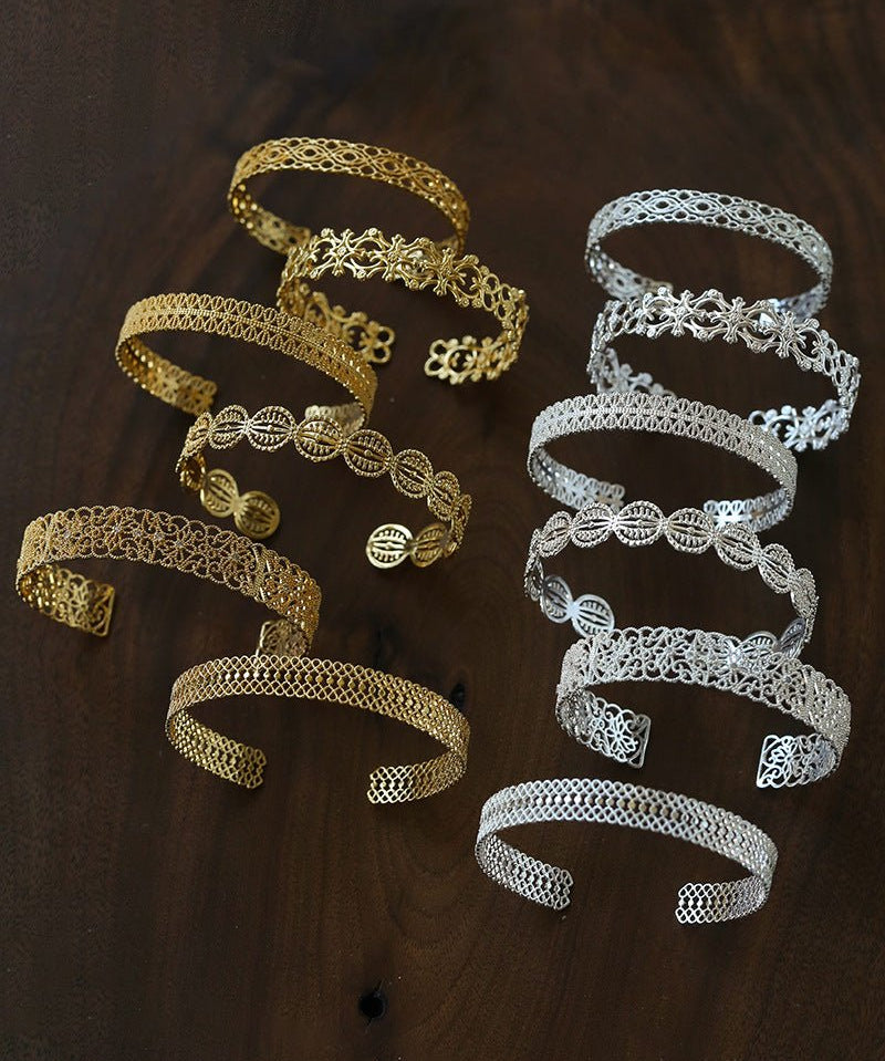 Vintage Palace Lace Filigree Open Cuff Stackable Bracelet - floysun