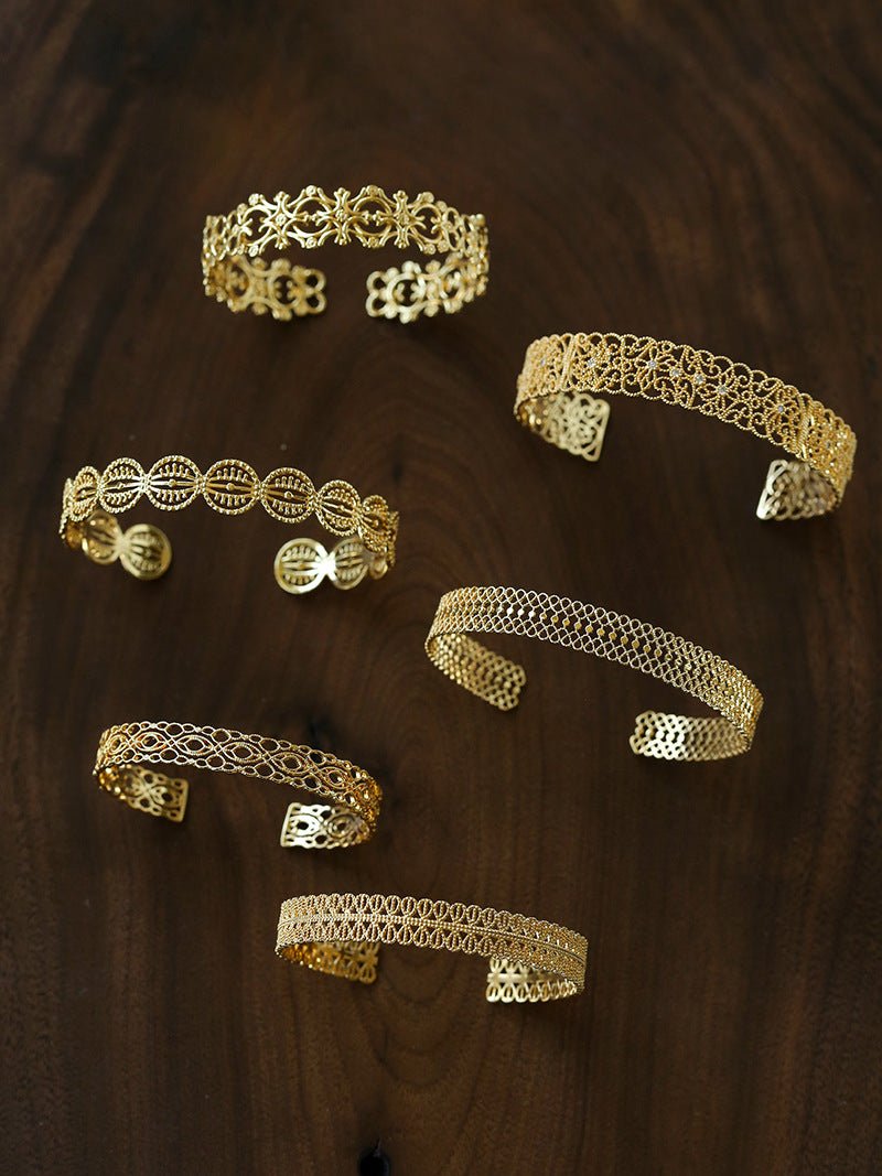 Vintage Palace Lace Filigree Open Cuff Stackable Bracelet - floysun