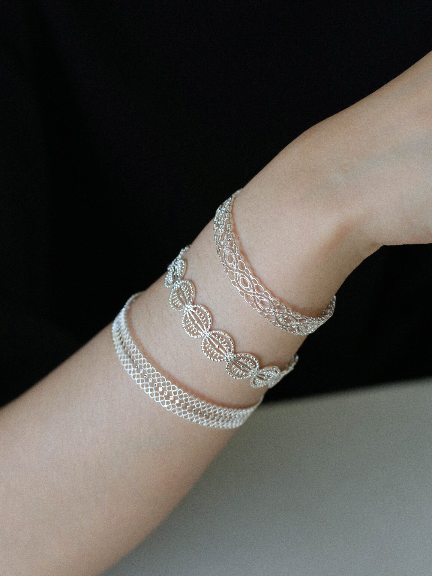 Vintage Palace Lace Filigree Open Cuff Stackable Bracelet - floysun