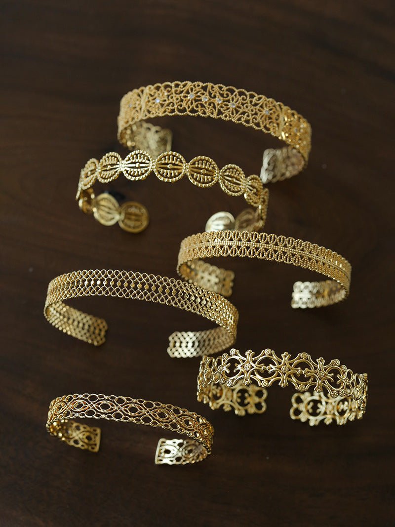 Vintage Palace Lace Filigree Open Cuff Stackable Bracelet - floysun