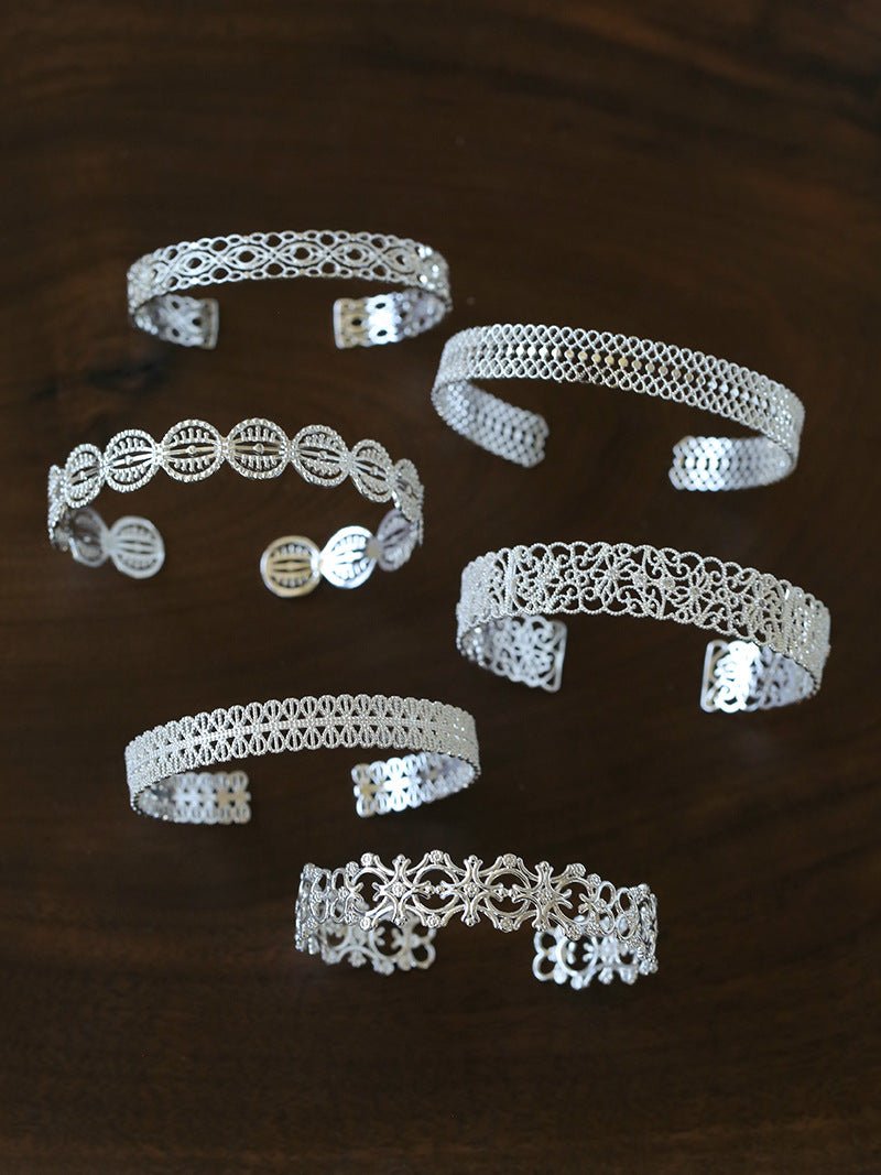 Vintage Palace Lace Filigree Open Cuff Stackable Bracelet - floysun