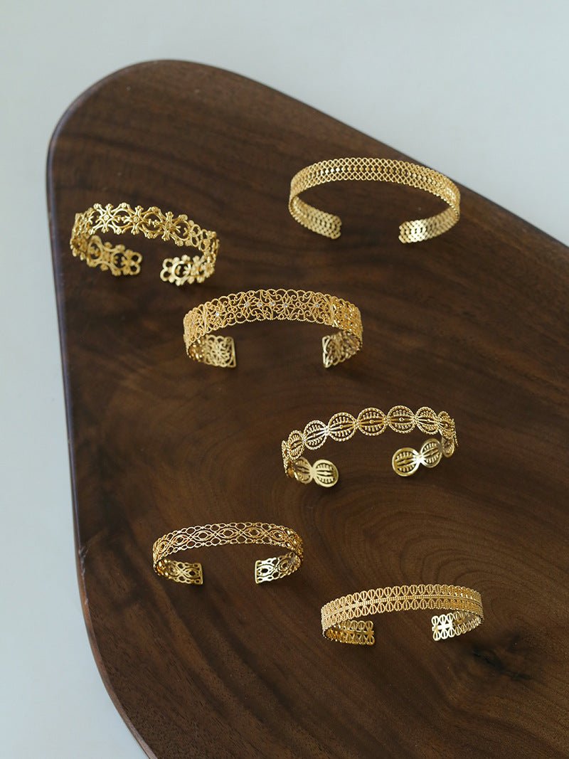Vintage Palace Lace Filigree Open Cuff Stackable Bracelet - floysun