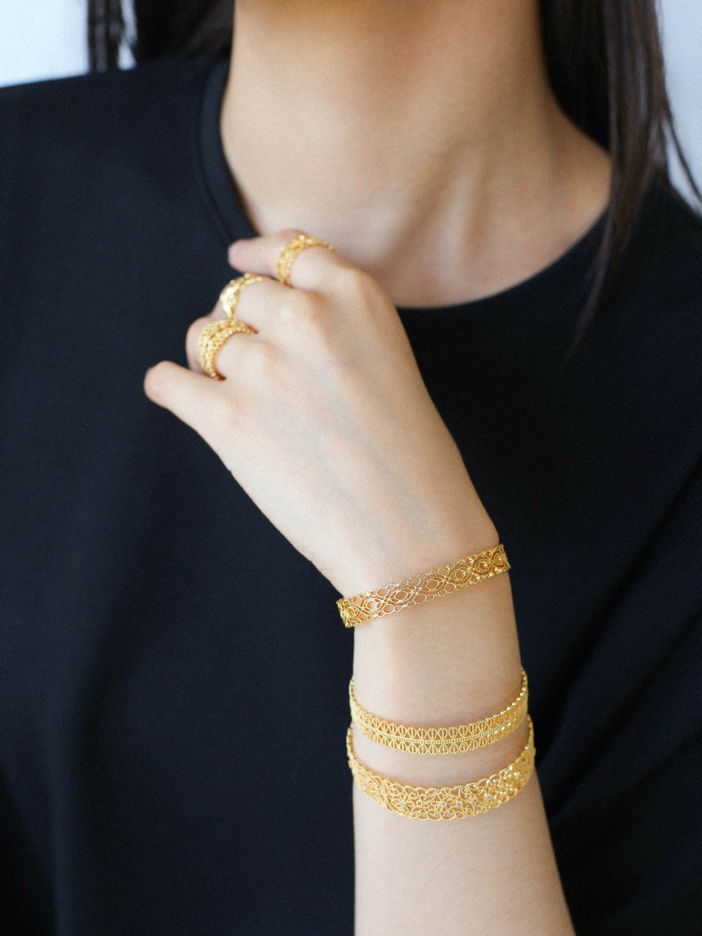 Vintage Palace Lace Filigree Open Cuff Stackable Bracelet - floysun