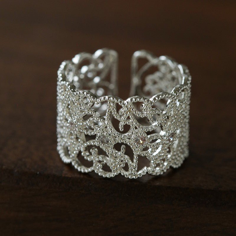 Vintage Palace Lace Filigree Zircon Open Ring - floysun