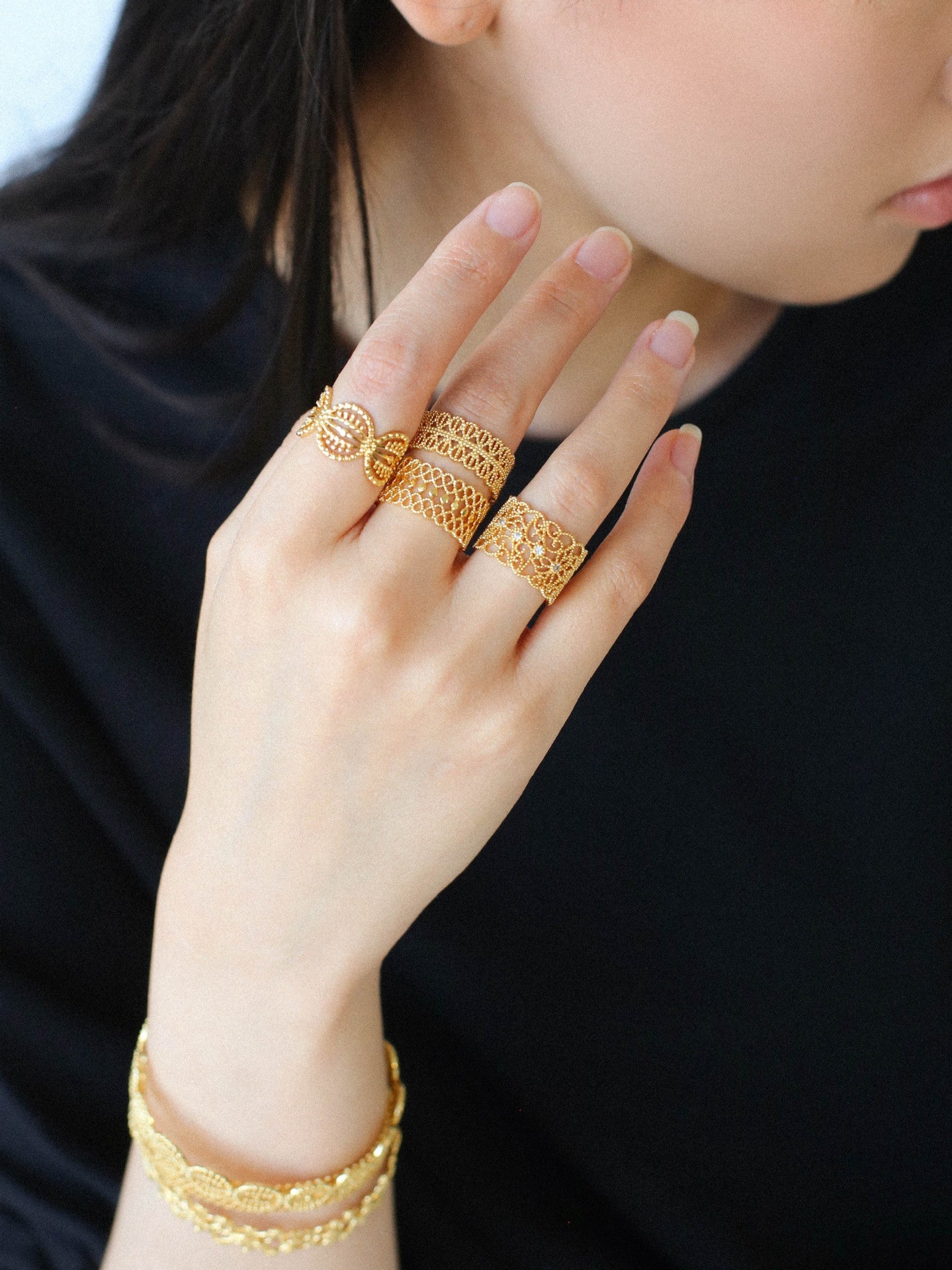 Vintage Palace Lace Filigree Zircon Open Ring - floysun