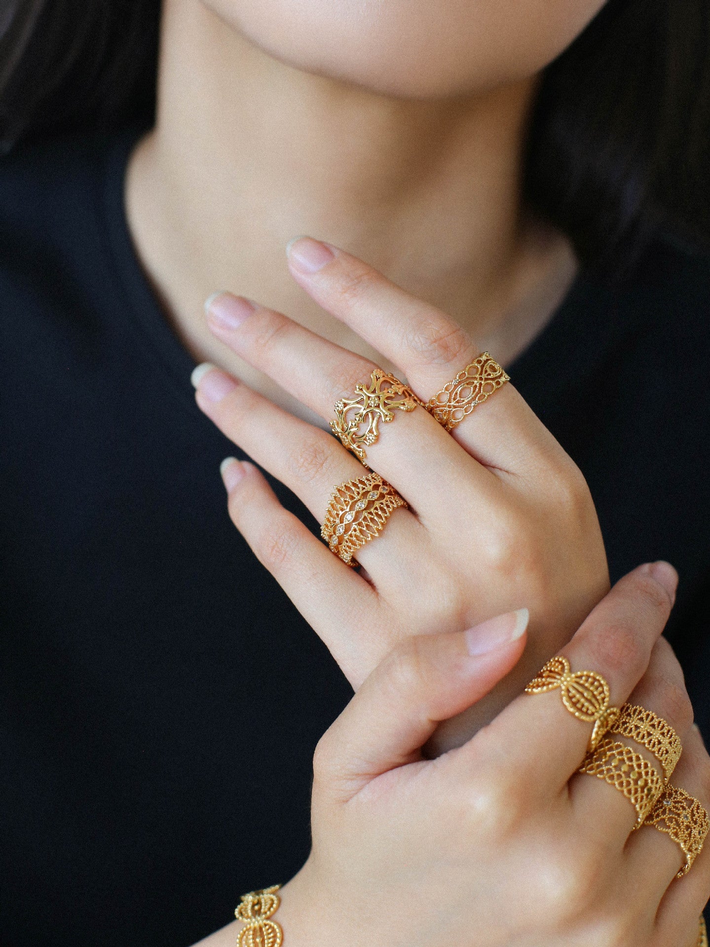 Vintage Palace Lace Filigree Zircon Open Ring - floysun
