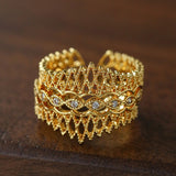 Vintage Palace Lace Filigree Zircon Open Ring - floysun