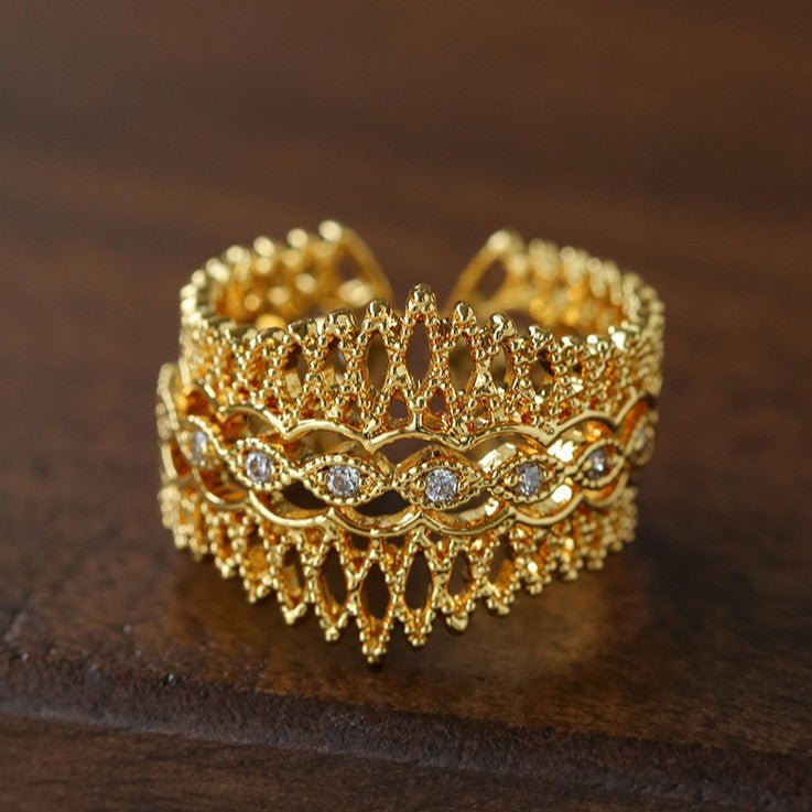 Vintage Palace Lace Filigree Zircon Open Ring - floysun