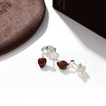 Vintage Palm & Red Tiger's Eye Heart Drop Earrings - floysun