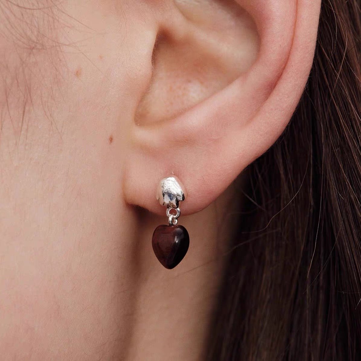Vintage Palm & Red Tiger's Eye Heart Drop Earrings - floysun