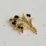 Vintage Pastoral Wheat Ear Black Oynx Pearl Brooch - floysun