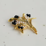 Vintage Pastoral Wheat Ear Black Oynx Pearl Brooch - floysun