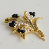 Vintage Pastoral Wheat Ear Black Oynx Pearl Brooch - floysun