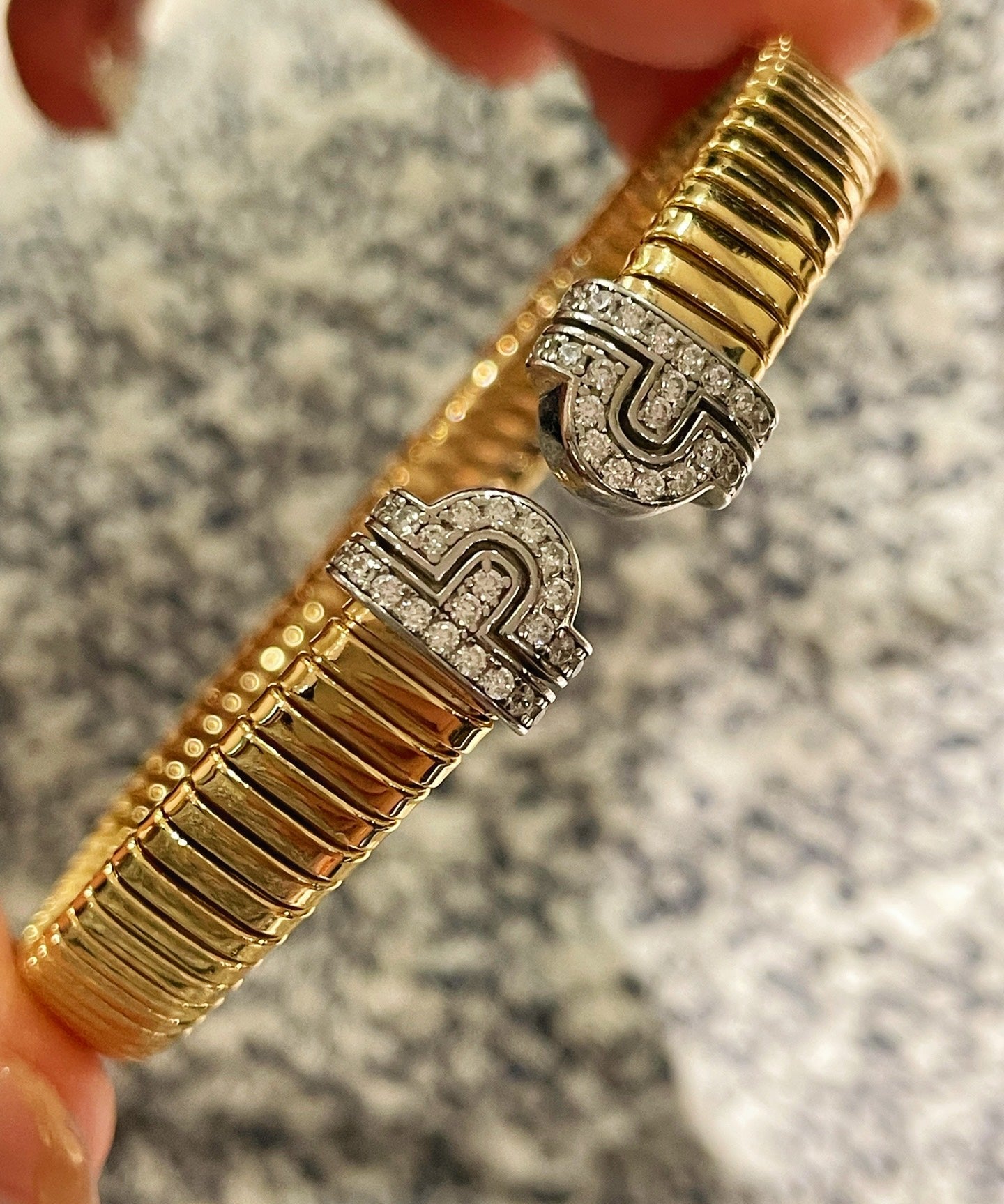 Vintage Pave Diamond Open Cuff Bracelet – Dual - Tone Gold & Silver - floysun